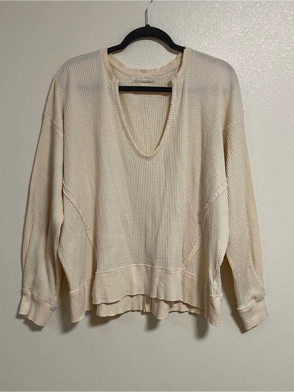 Free People We the Free Waffle-Knit V-Neck Sweater Women’s Size XS Cream